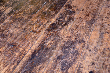 Old wood texture background, weathered and scratched up old dark wood floor. barn floor with large planks. 