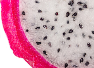 slice of white dragon fruit very large and close in detail close-up. fruit background. pattern. Chacam. Pitaya. Hylocereus undatus.