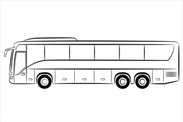A hand drawn line ​of a passenger bus. Outline coach bus, side view.  Modern travel bus flat illustration. Express bus icon.