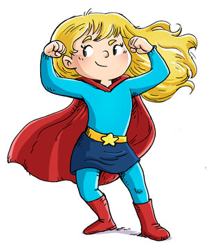 Illustration of little girl with superhero costume