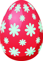 Red Easter egg with white floral pattern vector