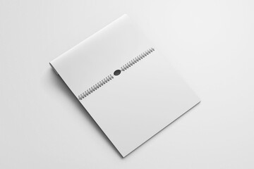 blank white horizontal portrait wall spiral rings wire bound binding paper page 8.5 x 11 inches calendar realistic mockup flat lay perspective view clay 3d rendering 3d illustration - obrazy, fototapety, plakaty