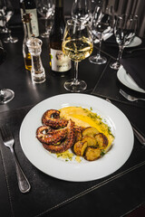 Delicious Contemporary Classic Food Dish Plate Menu Lunch Dinner Gourmet Dessert Chef Pasta Shrimp on the Table