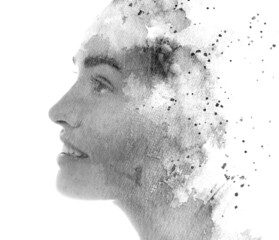 A portrait of a woman combined with a painting. Paintography.