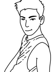Obraz premium black and white of cute man cartoon for coloring