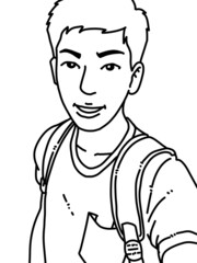black and white of cute man cartoon for coloring