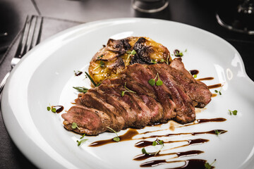 Delicious Contemporary Classic Food Dish Plate Menu Lunch Dinner Gourmet Dessert Chef Pasta Shrimp on the Table