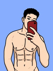 Fototapeta premium cute man cartoon on blue background