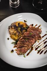 Delicious Contemporary Classic Food Dish Plate Menu Lunch Dinner Gourmet Dessert Chef Pasta Shrimp on the Table