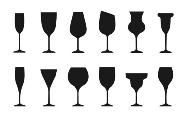 Fototapeta Wine glass line outline silhouette contour icon set in flat style. Sign object for mobile app and website. Bar symbol, logo for company or store. Simple concept, design element. Vector illustration obraz