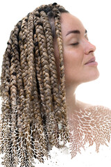 Paintography. A portrait of a young woman combined with a triangulation pattern