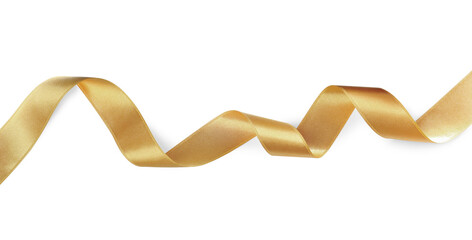 Beautiful golden ribbon isolated on white, top view