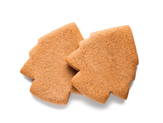 Delicious Christmas gingerbread cookies on white background