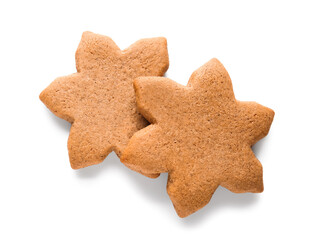 Delicious Christmas gingerbread cookies on white background