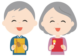 プレゼントを持った夫婦