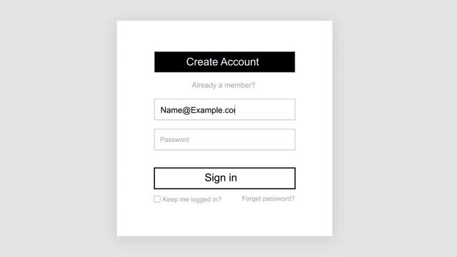 Log in Form Screen Animation. Website Registration with login and password field. Animated template for UI Design. 4k Video 
