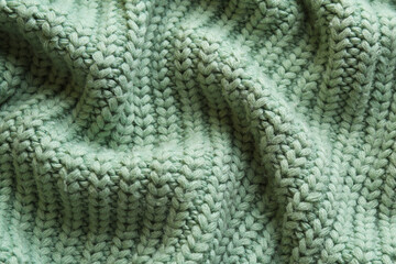 Beautiful pale green knitted fabric as background, top view