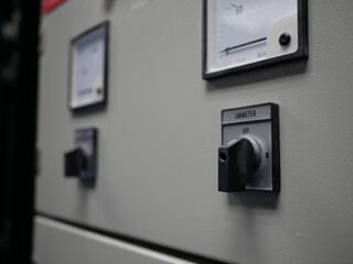 Electric control panel cabinets inside the building.