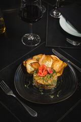 Delicious Contemporary Classic Food Dish Plate Menu Lunch Dinner Gourmet Dessert Chef Pasta Shrimp on the Table