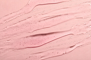 Fototapeta na wymiar Cosmetic gel on pink background, top view