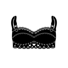 Bra design for underwear. Vector illustration of underwear. Black brassiere on a white background. Elegant lace bra, hand-drawn.