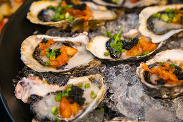 Fresh Oysters in Ice Topping with Shrimp Roe