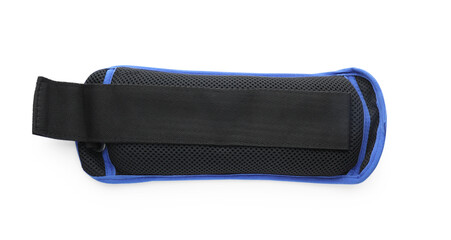 Stylish weighting agent on white background, top view. Sport equipment