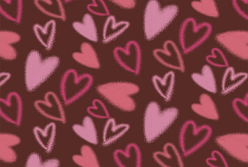 ピンクと赤の不規則的なハートの赤背景の壁紙
