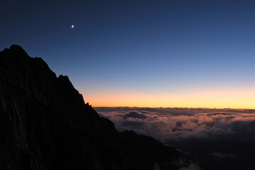 夕暮れ時の北アルプス。