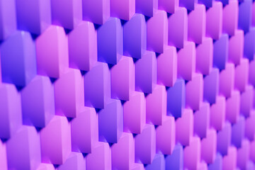 Fototapeta premium 3d illustration of pink and purple mosaic. Set of shapes on monocrome background, pattern. Geometry background