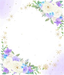 美しい色使いのピンクの薔薇の花と植物の白バックのリースフレームイラスト素材 Advertisement Poster Advertiseme Melchi