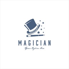 Magician Hat and Wand Logo Design Vector Image