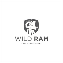 Ram Goat Head and Shield Logo Design Vector Image