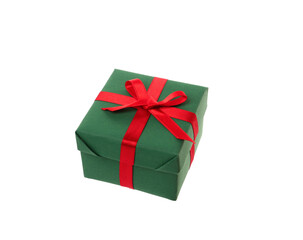 Obraz premium Green gift box with red bow isolated on white