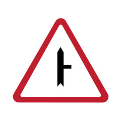 Right side traffic. Triangular icon. Road sign. Information element. Flat art. Vector illustration. Stock image. 