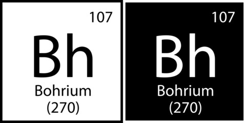 Bohrium icon. Chemical sign. Mendeleev table element. White and black squares. Vector illustration. Stock image.