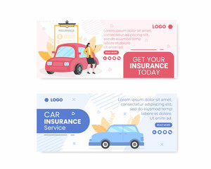 Fototapeta na wymiar Car Insurance Banner Template Flat Design Illustration Editable of Square Background Suitable for Social media, Greeting Card and Web Internet Ads