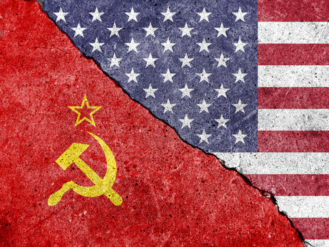 It combines the flags of United States and Soviet Union , tells the concept of communication and dialogue