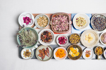 a set of flower tea leaves