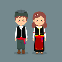 Couple Character Wearing Serbia National Dress