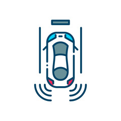 Smart sensor assisted car parking. Pixel perfect, editable stroke colorful icon