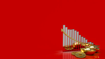 The Chinese gold money and chart for business concept 3d rendering