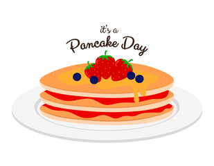 Cute Pancake day Shrove Tuesday vector illustration design cartoon with strawberry and blueberry