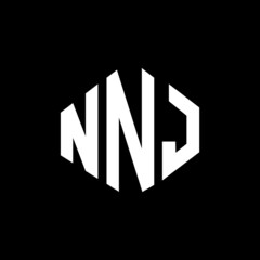 Obraz premium NNJ letter logo design with polygon shape. NNJ polygon and cube shape logo design. NNJ hexagon vector logo template white and black colors. NNJ monogram, business and real estate logo.