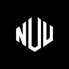 NUU letter logo design with polygon shape. NUU polygon and cube shape logo design. NUU hexagon vector logo template white and black colors. NUU monogram, business and real estate logo.