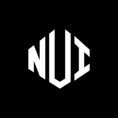 NUI letter logo design with polygon shape. NUI polygon and cube shape logo design. NUI hexagon vector logo template white and black colors. NUI monogram, business and real estate logo.