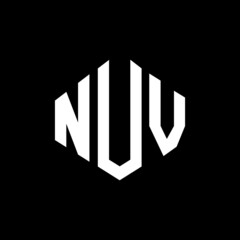 NUV letter logo design with polygon shape. NUV polygon and cube shape logo design. NUV hexagon vector logo template white and black colors. NUV monogram, business and real estate logo.