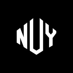 NUY letter logo design with polygon shape. NUY polygon and cube shape logo design. NUY hexagon vector logo template white and black colors. NUY monogram, business and real estate logo.