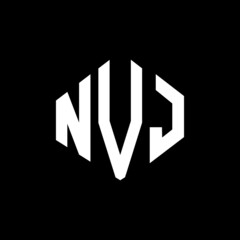 NVJ letter logo design with polygon shape. NVJ polygon and cube shape logo design. NVJ hexagon vector logo template white and black colors. NVJ monogram, business and real estate logo.