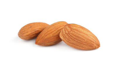 Organic almond nuts on white background. Healthy snack
